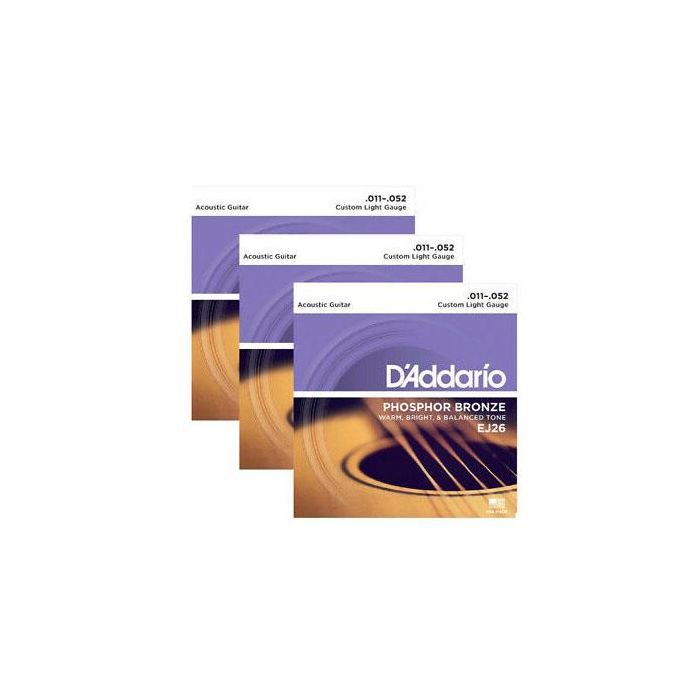 Corde Acustica 3 Pack D'Addario EJ26-3D Phosphor Bronze custom light 11-52 main product photo