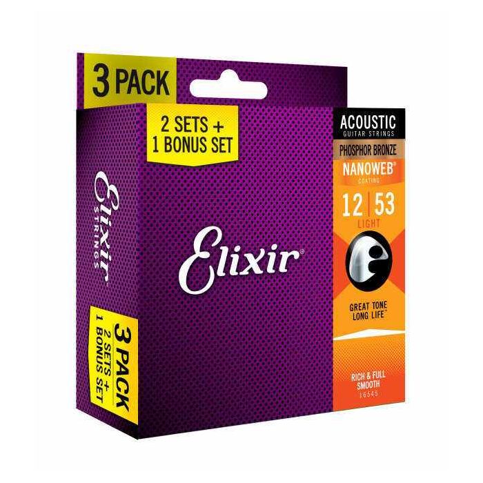 Corde Acustica 3Pack Elixir Nanoweb Phosphor Bronze light 12-53 main product photo