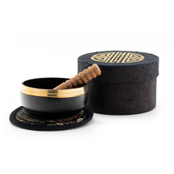 Campana Klangschalen 8cm con battente e scatola nero oro main product photo