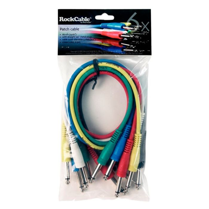 Cavo patch 60cm Rockcable Jack mono da 6,3 6 pz vari colori main product photo