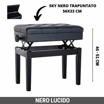 Panca alzabile nero lucido Kawai seduta trapuntata skay nero