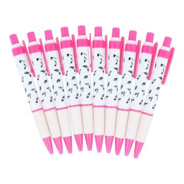 Penna a sfera bianca con note musicali pink