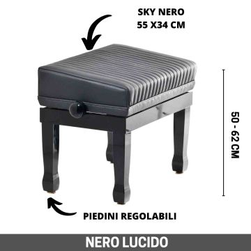 CGM SA panca alzabile per pianoforte seduta nero in pelle CGM SA panca alzabile per pianoforte seduta nero in pelle
