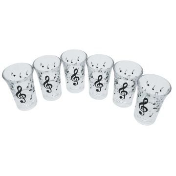 Set 6 bicchierini Musikboutique per distillati e shot con chiave di violino nera e note