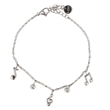 Bracciale in acciaio inossidabile con ciondoli a forma di note musicali e chiave di violino Musikbot