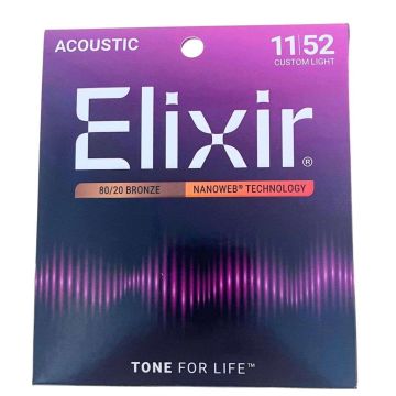 Corde Acustica Elixir 11027 Nanoweb 80/20 Bronze custom light 11-52